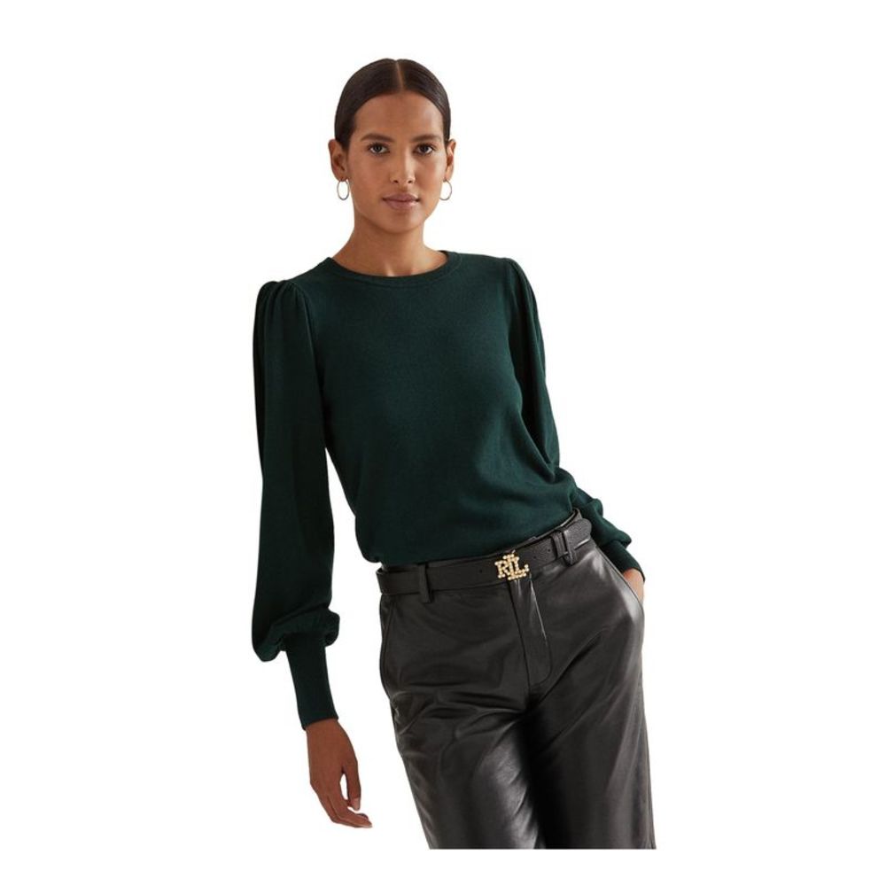 NEW LAUREN RALPH LAUREN Womens Green Ribbed Long Sleeve Round Neck Sweater L